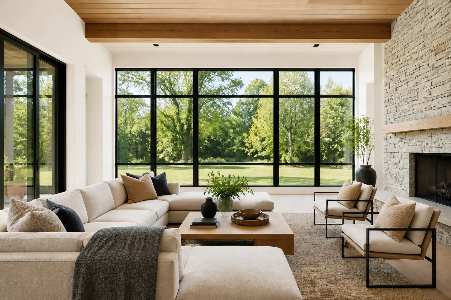 Illustrative naturally balanced view of a contemporary living room